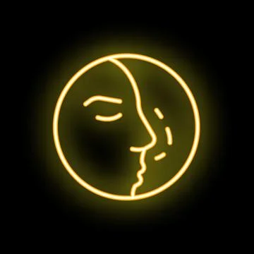 Glowing neon sign representing whispering moon in dark background Stock Illustration