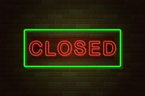 Glowing neon signboard closed vector illustration Stock Illustration