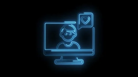 Glowing neon silhouette of person on computer screen with heart message bubbl Stock Footage 345986711