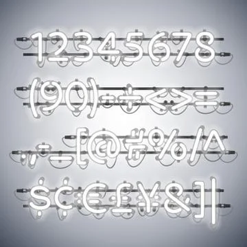 Glowing Neon Silver Numbers Stock Illustration