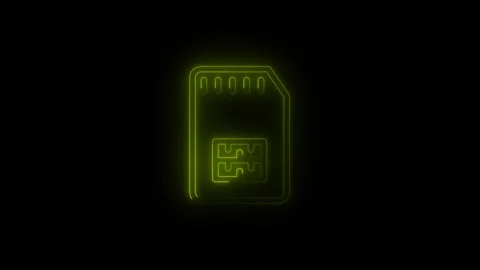 Glowing neon SIM card icon animation on black background in futuristic digi.. Stockbeeldmateriaal 340408357