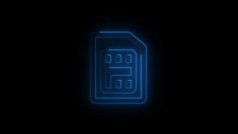Glowing neon SIM card icon animation on black background in futuristic digi.. Vidéo 340408359