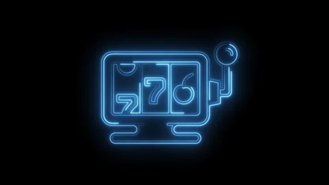Glowing neon slot machine animation on black background for casino and game Stock Footage 330770332