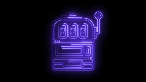 Glowing neon slot machine animation on black background showing triple sevens Stock Footage 330770608
