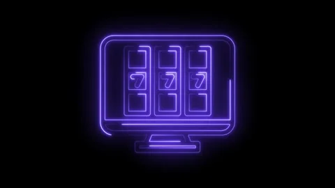 Glowing neon slot machine animation with 777 lucky jackpot on black backgroun Stock Footage 330780948