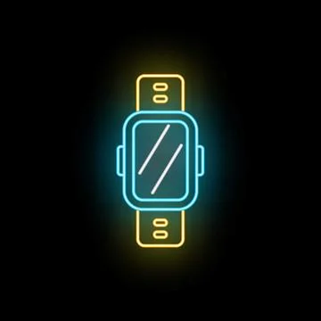Glowing neon smart watch device icon illuminating Stock Illustration