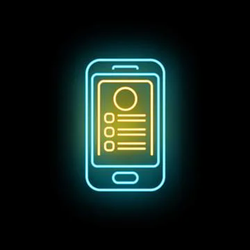 Glowing neon smartphone displaying user profile information Stock Illustration