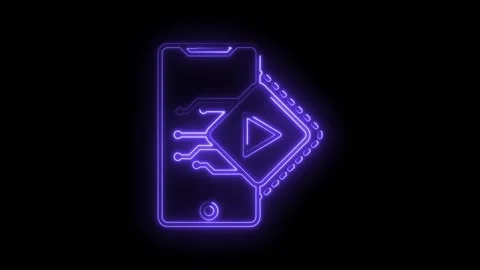 Glowing neon smartphone play button animation on black background for techn.. Stock Footage 315964149