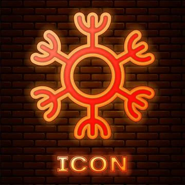 Glowing neon Snowflake icon isolated on brick wall background.  Vector Stock Illustration