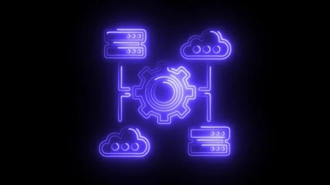 Glowing neon software icon isolated on black background. HD Video motion gr.. Stock Footage 314641993