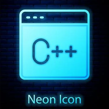 Glowing neon Software, web developer programming code icon isolated on brick 스톡 일러스트