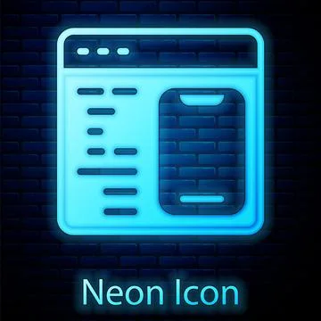 Glowing neon Software, web developer programming code icon isolated on brick Illustrazione stock