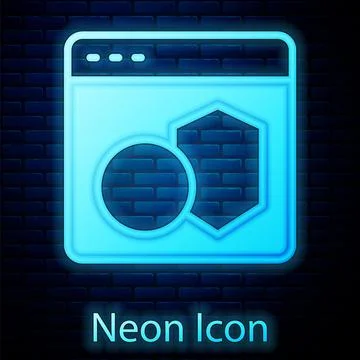 Glowing neon Software, web developer programming code icon isolated on brick 스톡 일러스트