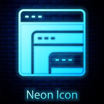 Glowing neon Software, web developer programming code icon isolated on brick Stock Illustration