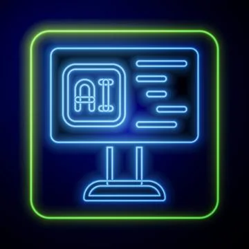 Glowing neon Software, web developer programming code icon isolated on blue イラスト素材