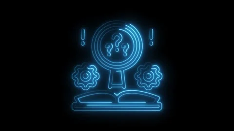 Glowing neon solution finding conceptual illustration with book gear and qu.. Stock Footage 308903554