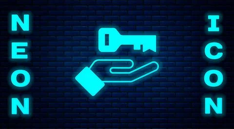 Glowing neon Solution to the problem in psychology icon isolated on brick wall Illustrazione stock