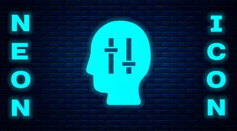 Glowing neon Solution to the problem in psychology icon isolated on brick wall 스톡 일러스트
