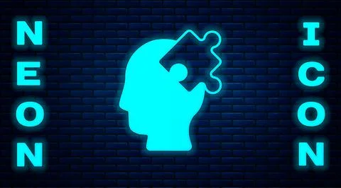 Glowing neon Solution to the problem in psychology icon isolated on brick wall Stock Illustration