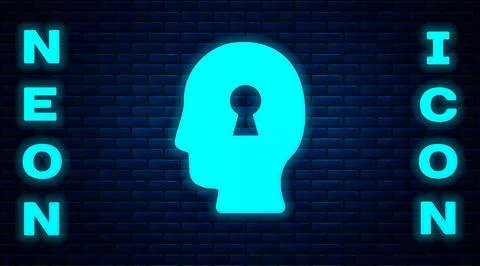 Glowing neon Solution to the problem in psychology icon isolated on brick w.. Stock Illustration