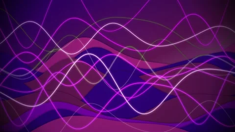 Glowing neon sound waves ripple in deep purple and violet hues Stock Footage 342215698