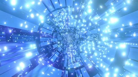 Glowing neon space tunnel visual 3d illustration background wallpaper artwork Stock Illustration