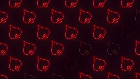 Glowing neon spade symbols pattern on dark background, casino themed animation Video stock 330086049