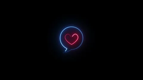 Glowing neon speech bubble with heart icon on black background 4k video Stock Footage 345603518