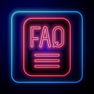 Glowing neon Speech bubble with text FAQ information icon isolated on black Illustrazione stock