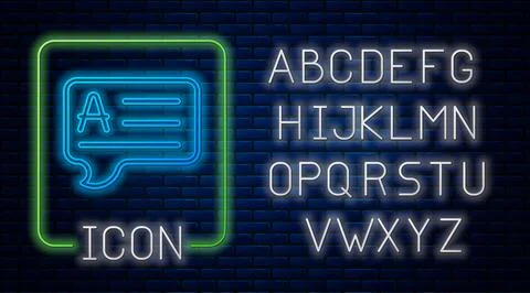 Glowing neon Speech bubbles with Answer icon isolated on brick wall background Stock Illustration