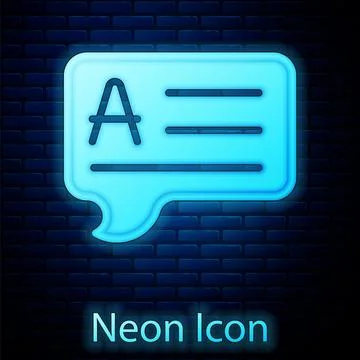 Glowing neon Speech bubbles with Answer icon isolated on brick wall backgro.. Illustrazione stock
