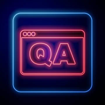Glowing neon Speech bubbles with Question and Answer icon isolated on black Stock Illustration
