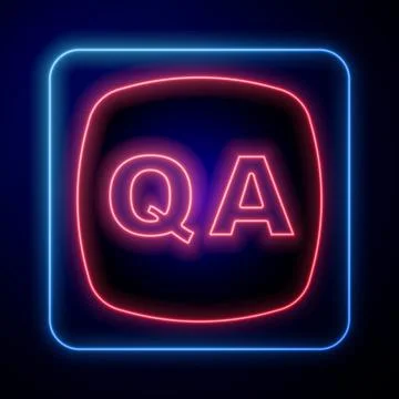 Glowing neon Speech bubbles with Question and Answer icon isolated on black Stock Illustration