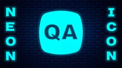 Glowing neon Speech bubbles with Question and Answer icon isolated on brick.. Stock Illustration