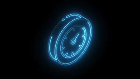 Glowing neon speedometer icon isolated on black background. HD Video motion.. Stock Footage 304106594