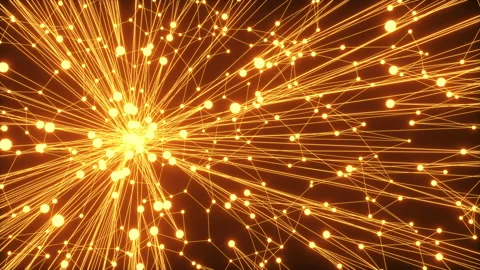 Glowing neon spheres connected by lines texture on a black background. Stock-Footage 229075249