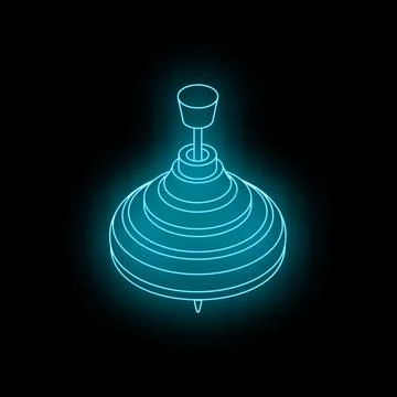 Glowing neon spinning top rotating on black background Stock Illustration