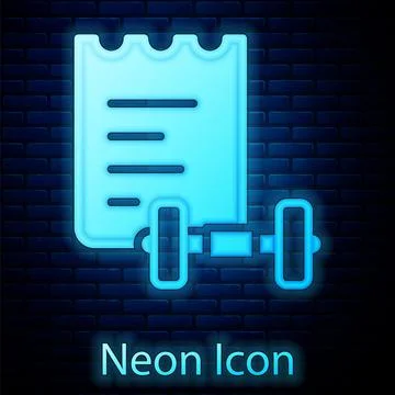 Glowing neon Sport training program or fitness plan icon isolated on brick wall Illustrazione stock