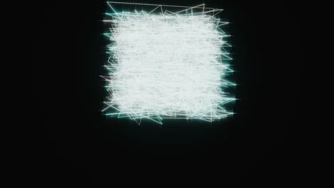 Glowing neon square of abstract geometric lines on black background Stock Footage 346663100