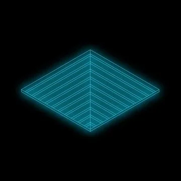 Glowing neon square creating isometric perspective on black background 스톡 일러스트