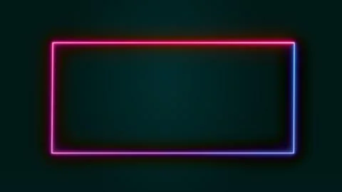 Glowing neon square rectangle picture frame with a two tone neon color moti.. Illustrazione stock