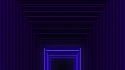 Glowing neon square tunnel background with purple lines and dark center Stockbeeldmateriaal 330088580