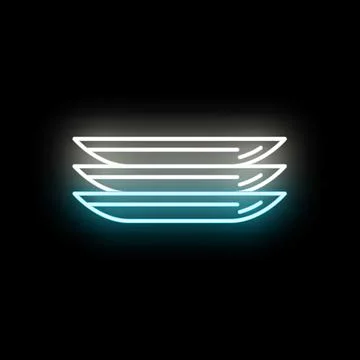Glowing neon stacked plates kitchenware icon design Stock Illustration
