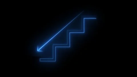 Glowing neon stairs down icon animation. Neon blue stairs down arrow sign a.. Vidéo 339784640