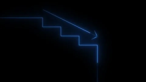 Glowing neon stairs down icon animation. Neon blue stairs down arrow sign a.. Vidéo 339784652