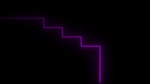Glowing neon stairs down icon animation. Neon pink stairs down arrow sign a.. Video stock 339784654