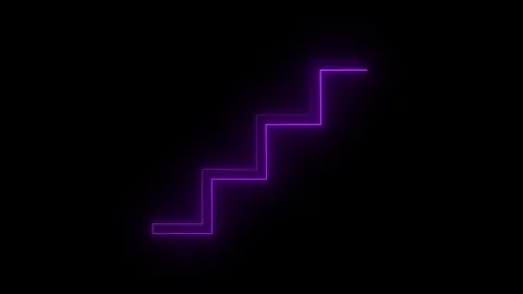 Glowing neon stairs down icon animation. Neon pink stairs down arrow sign a.. Видео 340487405