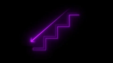 Glowing neon stairs down icon animation. Neon pink stairs down arrow sign a.. Stockbeeldmateriaal 340487406