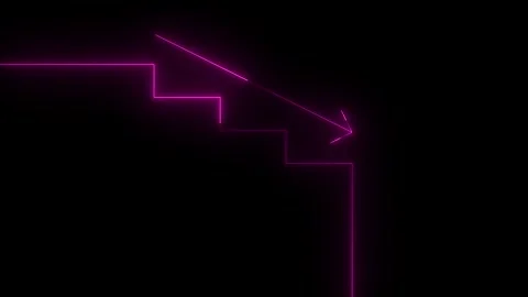 Glowing neon stairs down icon animation. Neon pink stairs down arrow sign a.. Stockbeeldmateriaal 340487411