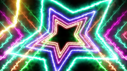 Glowing Neon Star Animation with Pulsating Side Lines &amp; Contracting Inward S Vidéo 332898587